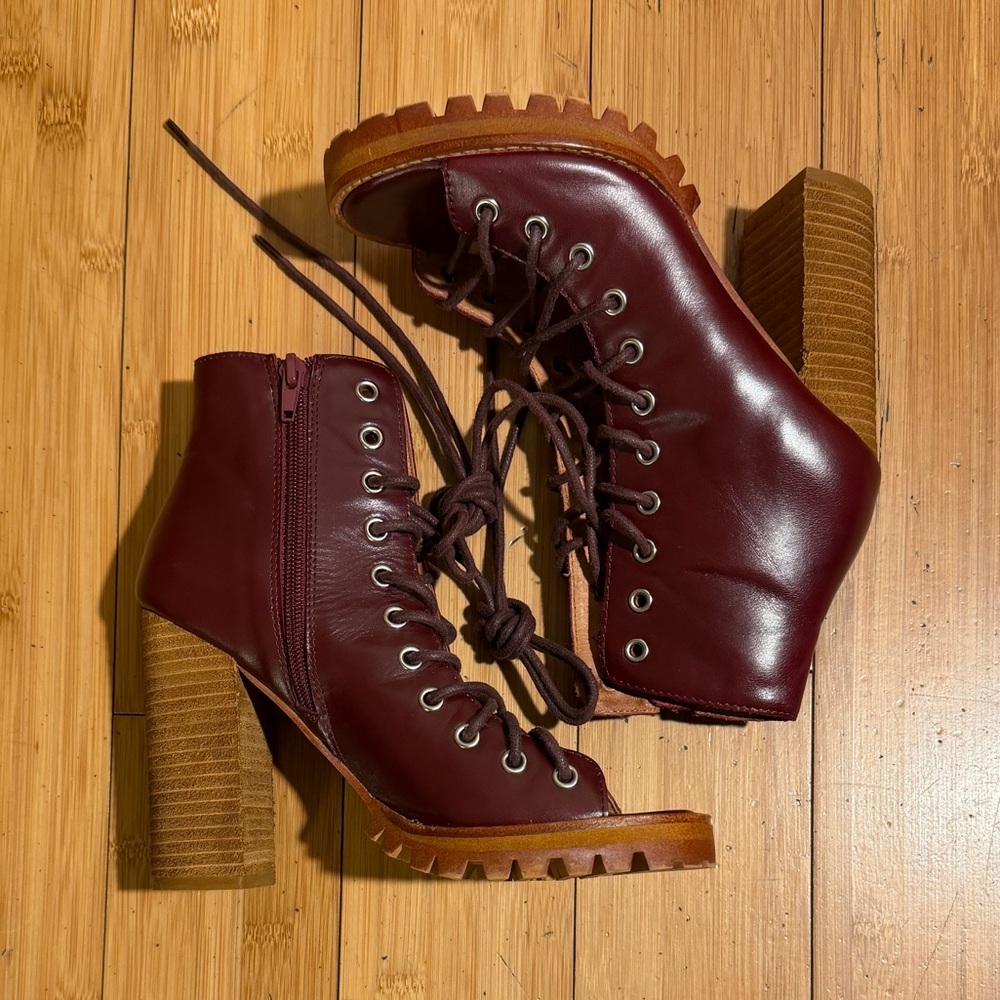 Free People x Jeffrey Campbell Palermo Wine Heel Lace-Booties Size 7 - Picture 8 of 16